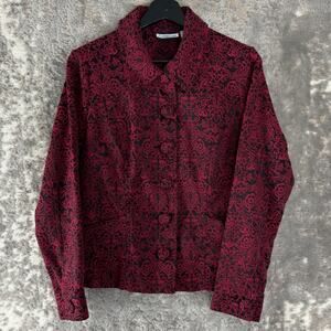 Croft & Barrow Size S Boho Casual Button Top Red Long Sleeve Collar Cotton Blend